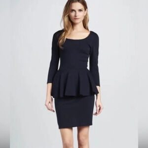 Alice + Olivia Navy Peplum Sheath Dress, stretch, comfy